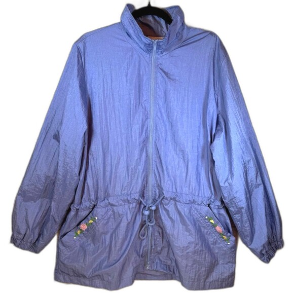 Blair Jacket Windbreaker Women's 2XL Zip Up Blue 80's Floral Embroidery Pockets - Picture 1 of 14